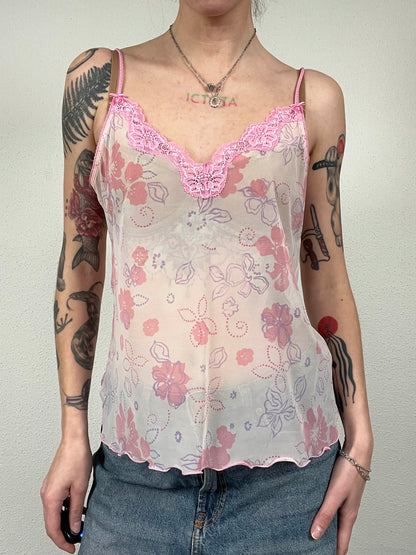 Vintage Sheer Pink Lace Cami Top