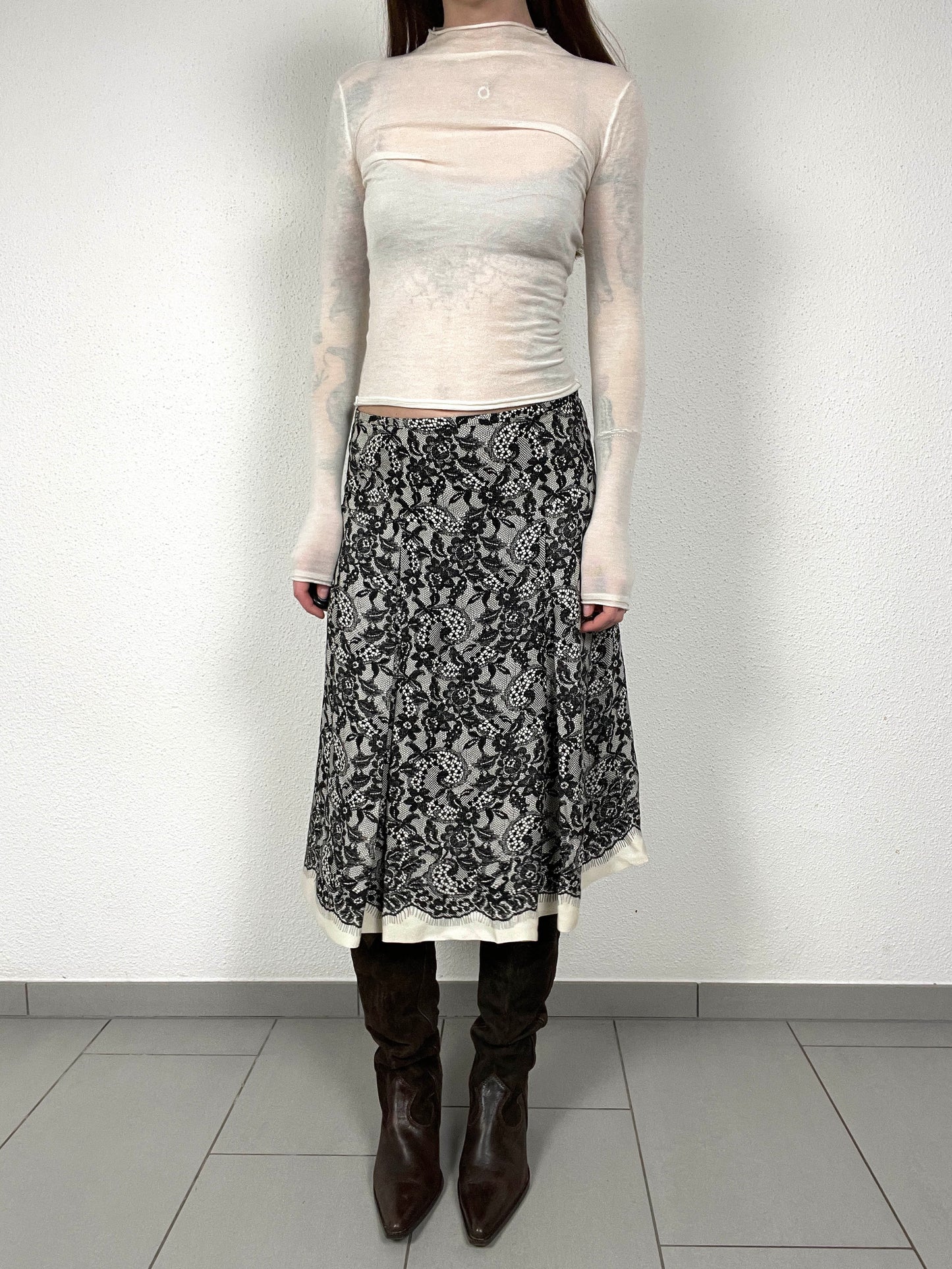 Vintage Silk Jaeger Lace Print Skirt