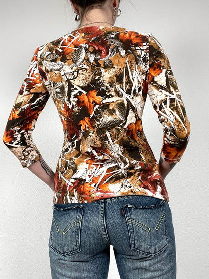 Vintage Leaf Print Top – Y2K Era