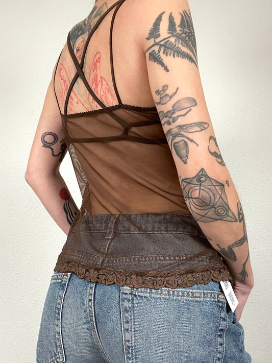 Floral Embroidered Mesh Top