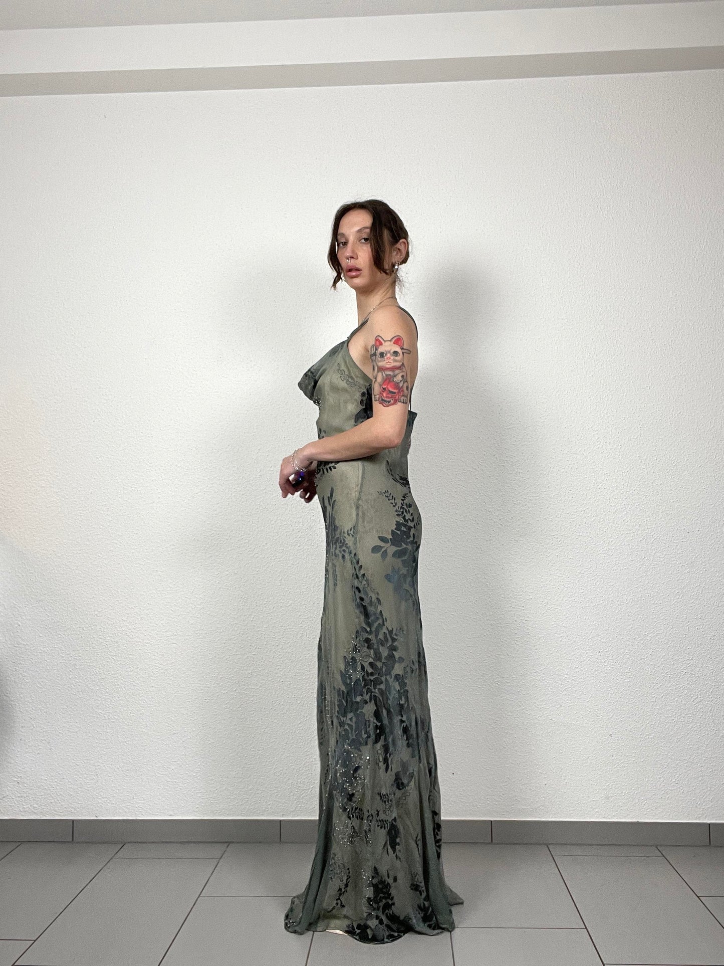 Green Evening Silk Vintage Dress
