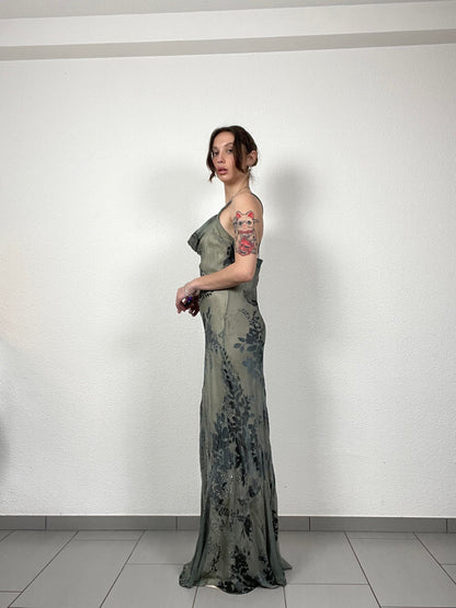 Green Evening Silk Vintage Dress