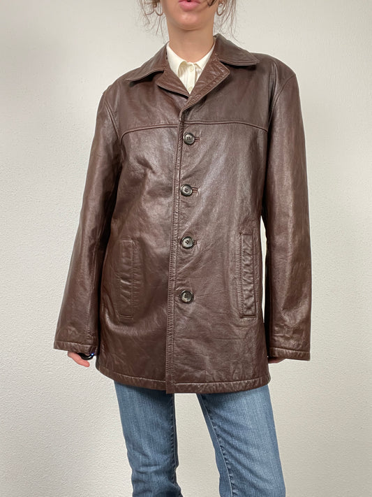 Vintage Y2K 2000s brown leather trench coat