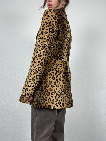 Vintage Leopard Print Double-Breasted Coat