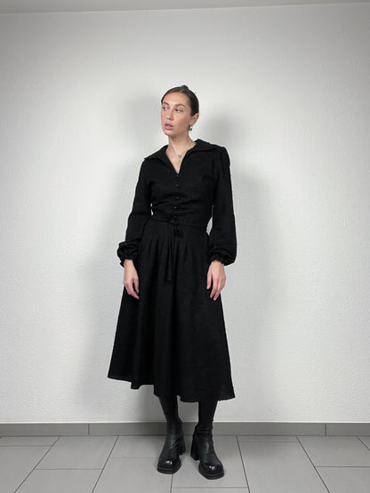 Vintage 1970s Black Midi Dress – Size M