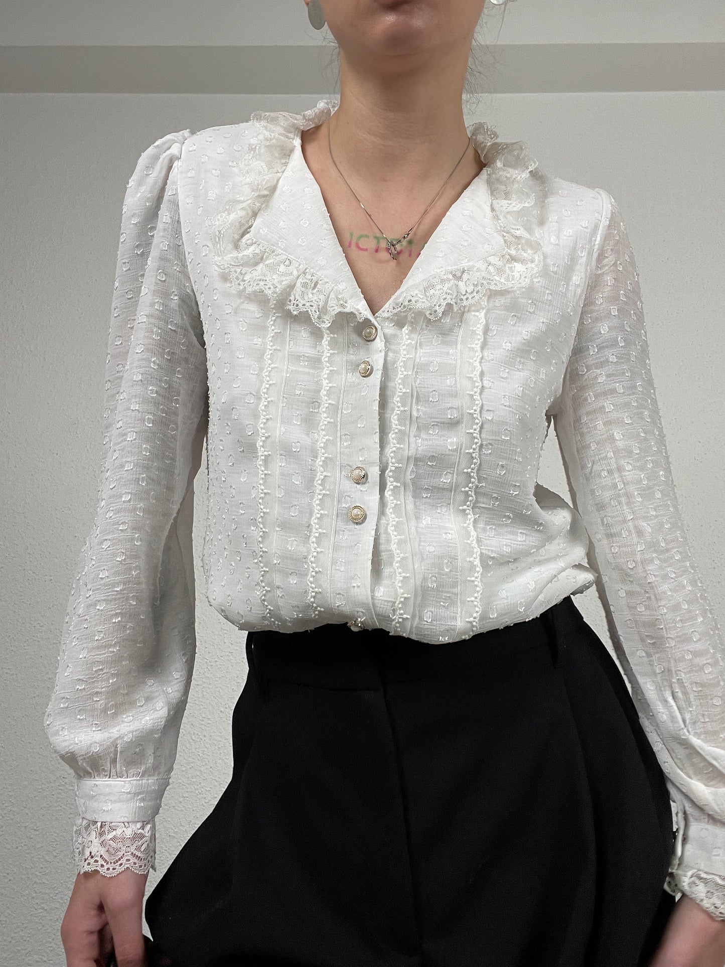 Vintage white lace-trim blouse