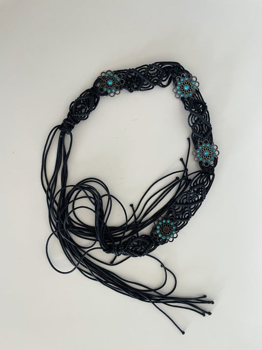 Boho macramé belt with turquoise-style medallions