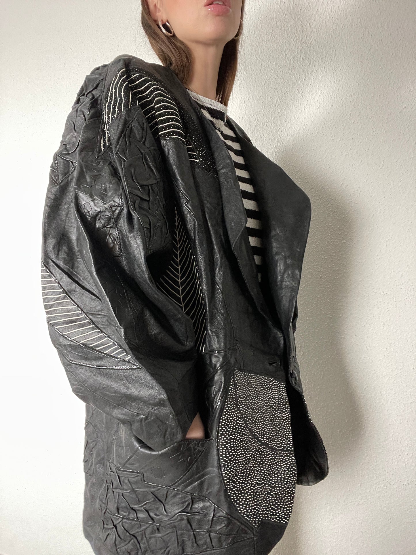 Vintage 80s leather printed oversized jacket