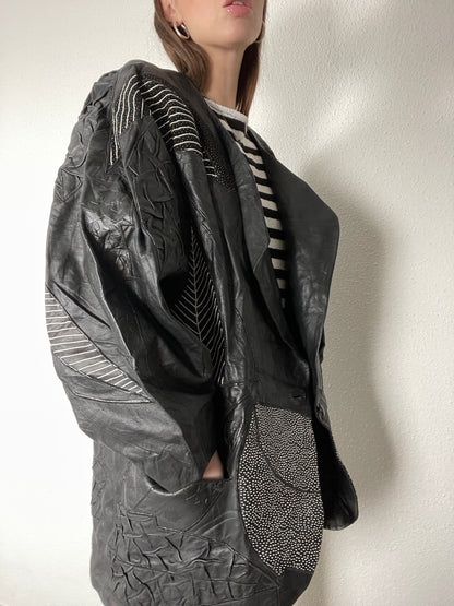 Vintage 80s leather printed oversized jacket