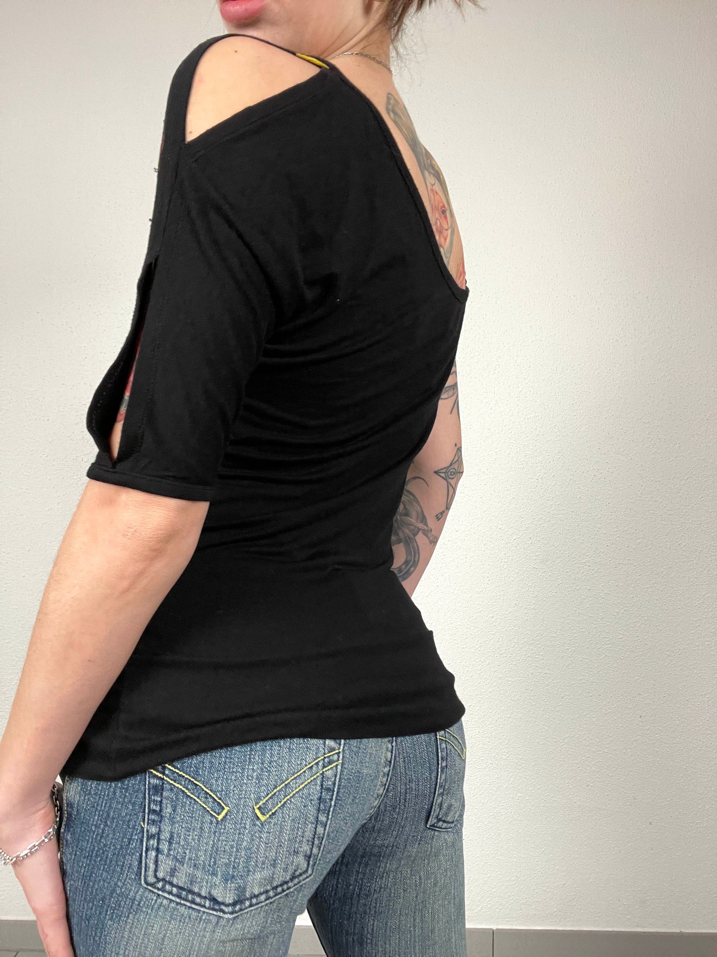 Vintage Y2K Black Sequin Shoulder Top