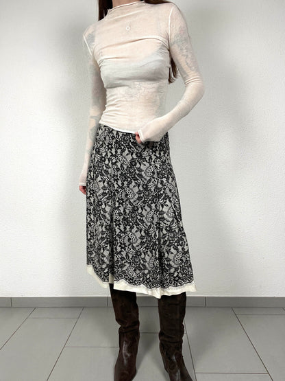 Vintage Silk Jaeger Lace Print Skirt