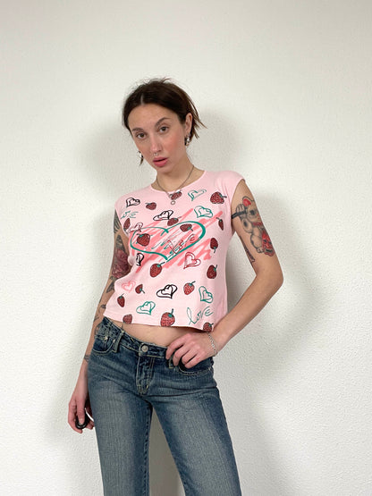 Vintage Y2K Strawberry Print baby t-shirt