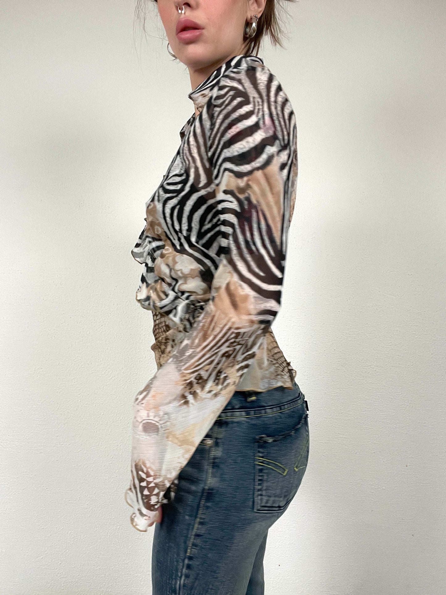 Vintage Y2K Zebra Print Wrap Blouse