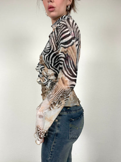 Vintage Y2K Zebra Print Wrap Blouse