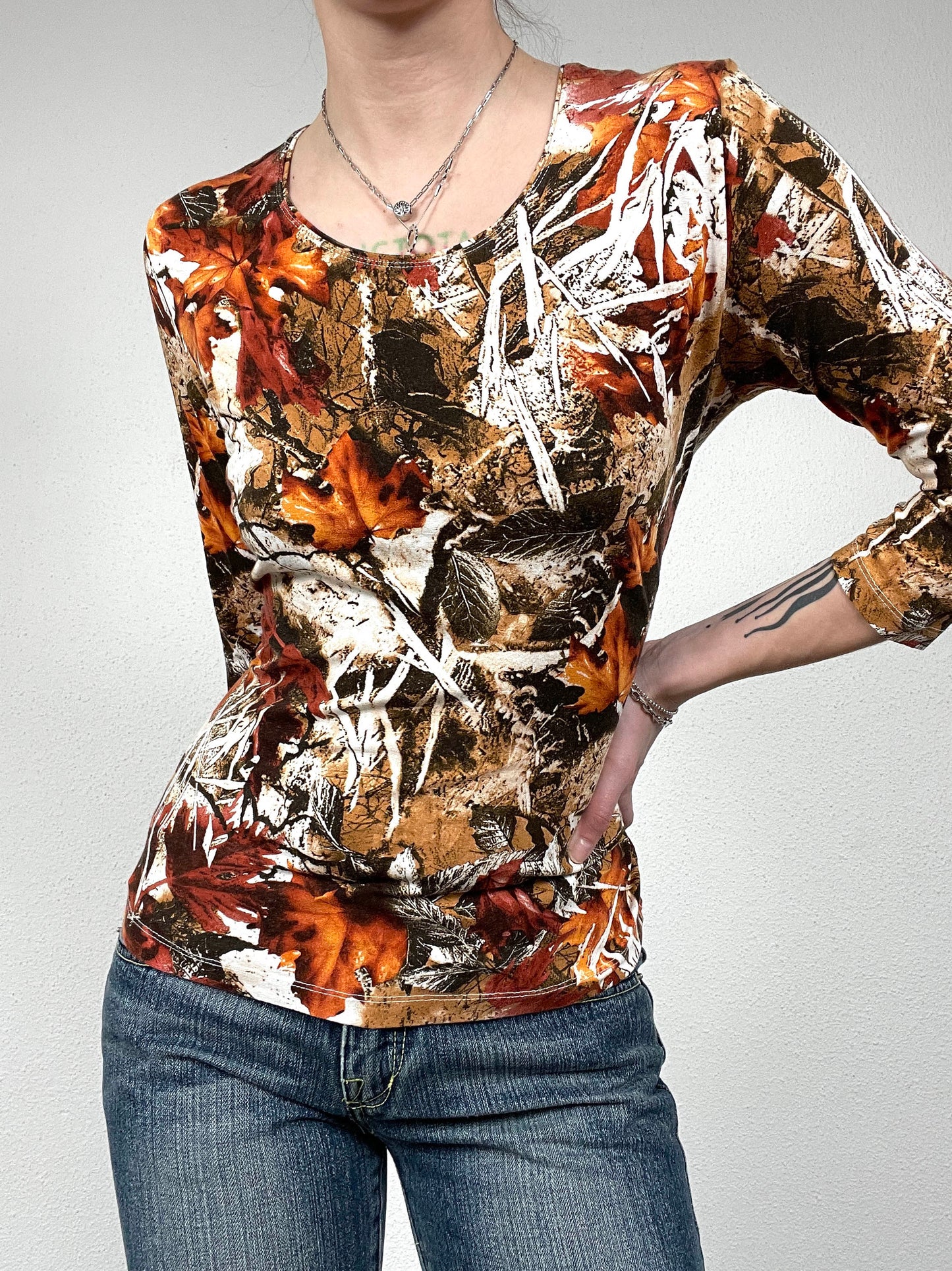 Vintage Leaf Print Top – Y2K Era