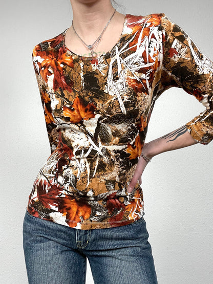 Vintage Leaf Print Top – Y2K Era