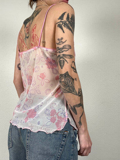 Vintage Sheer Pink Lace Cami Top