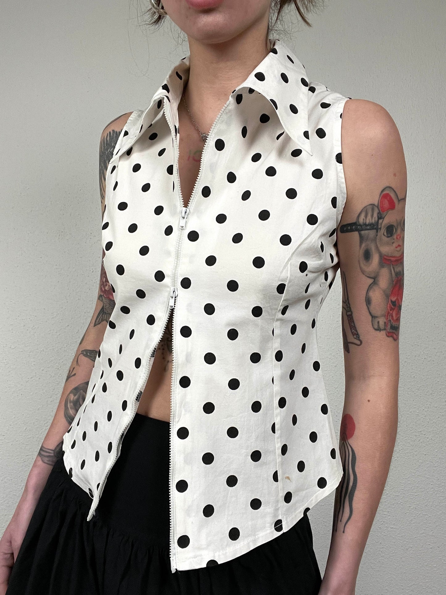 Vintage Polka Dot zip Blouse