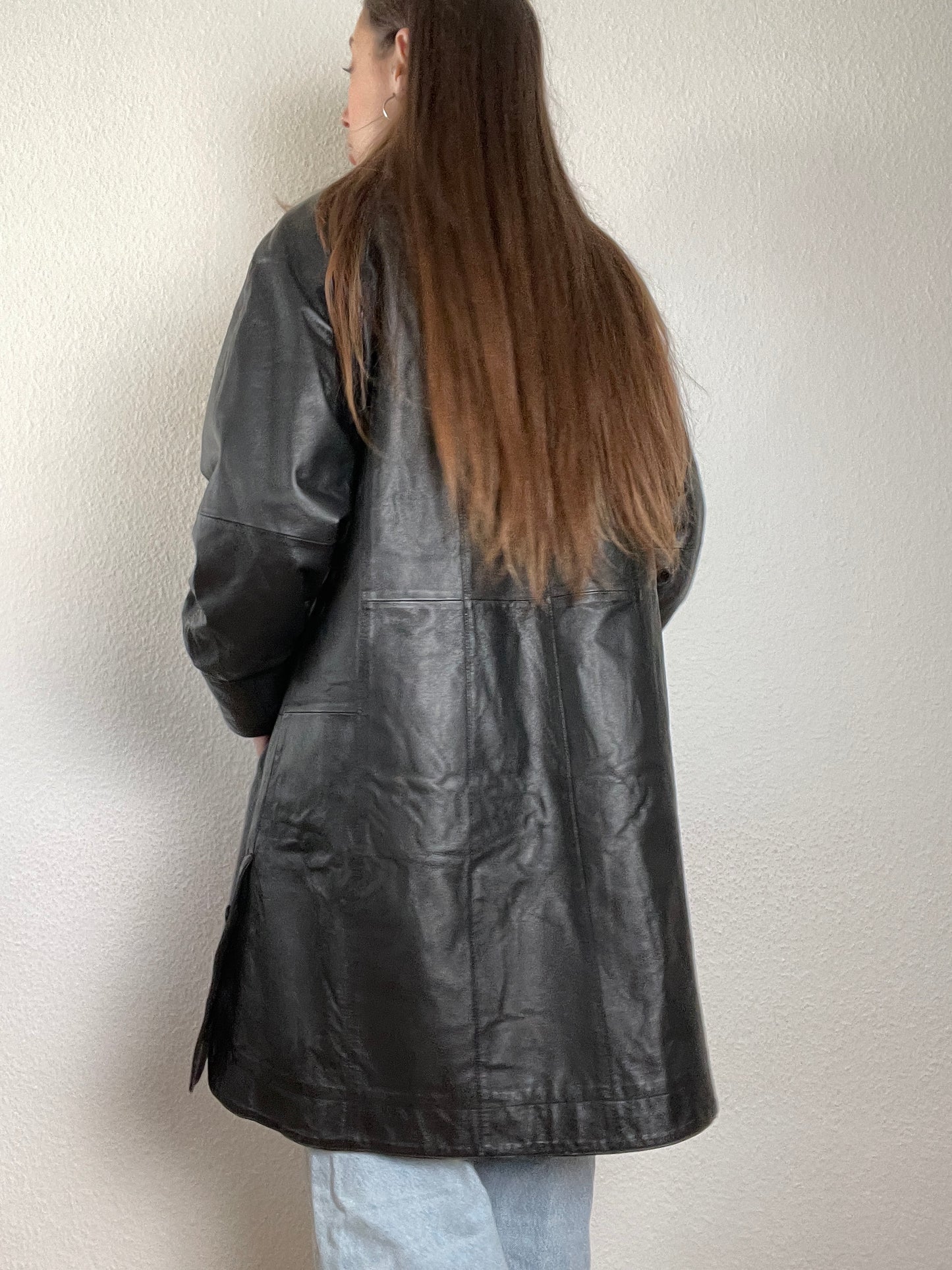 Vintage 90s black leather trench coat