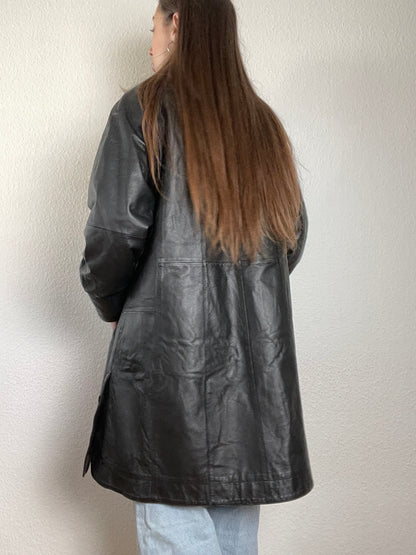 Vintage 90s black leather trench coat