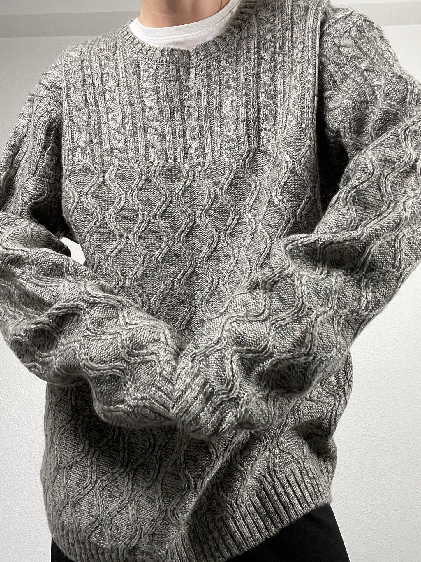 Grey cable-knit sweater by AW85.