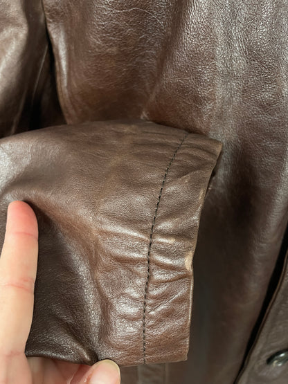 Vintage Y2K 2000s brown leather trench coat