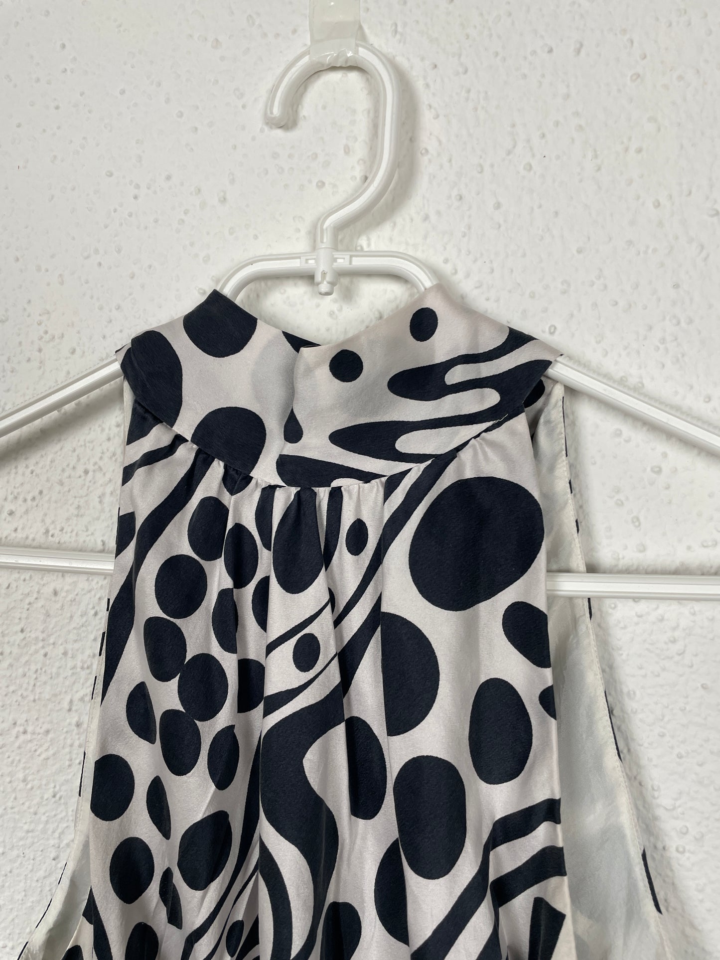 Vintage s.Oliver 100% Silk Midi Dress – Abstract Black & White Print – Size 36