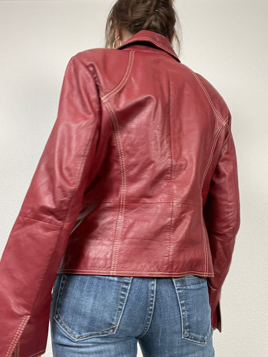 Vintage Y2K 2000s burgundy leather jacket