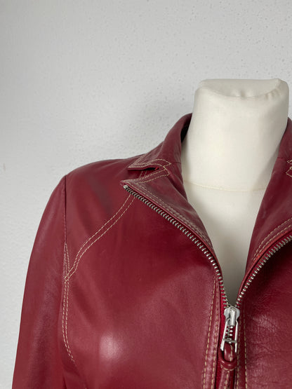 Vintage Y2K 2000s burgundy leather jacket
