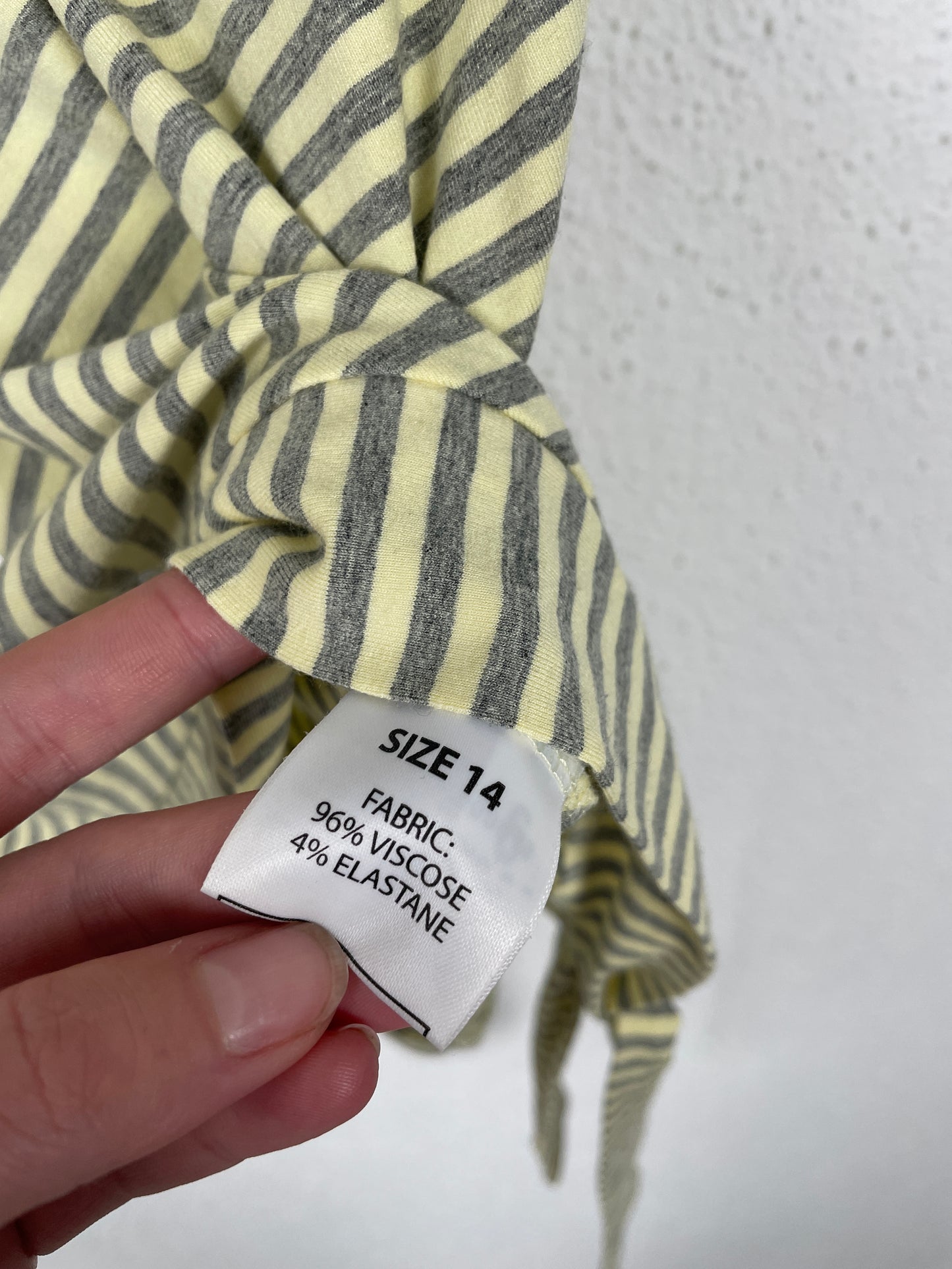 Vintage early 2000s yellow & grey striped sequin wrap top by Amaranto