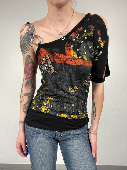 Vintage Y2K Black Sequin Shoulder Top