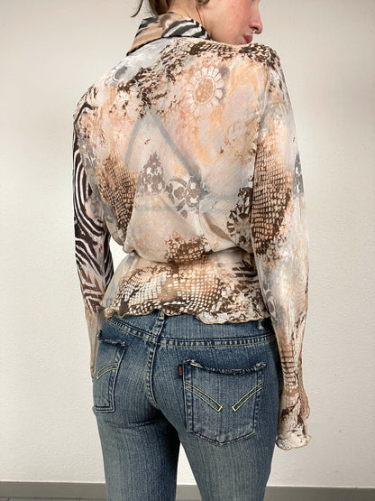 Vintage Y2K Zebra Print Wrap Blouse