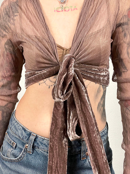 Vintage Velvet Tie-Front Blouse