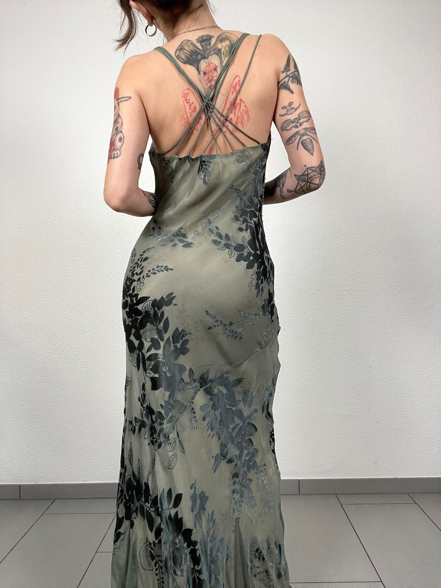 Green Evening Silk Vintage Dress