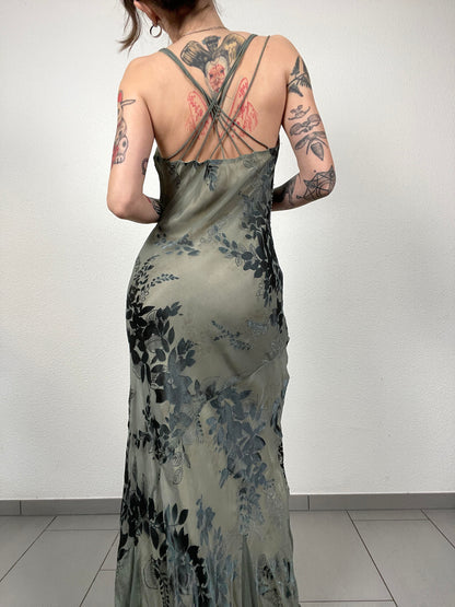 Green Evening Silk Vintage Dress