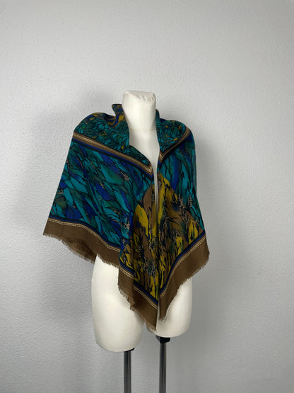 Vintage Jago Paris Square Scarf with Abstract Feather Print