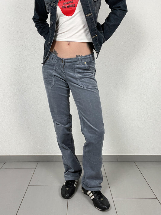 Vintage Y2K grey corduroy straight jeans with low waist