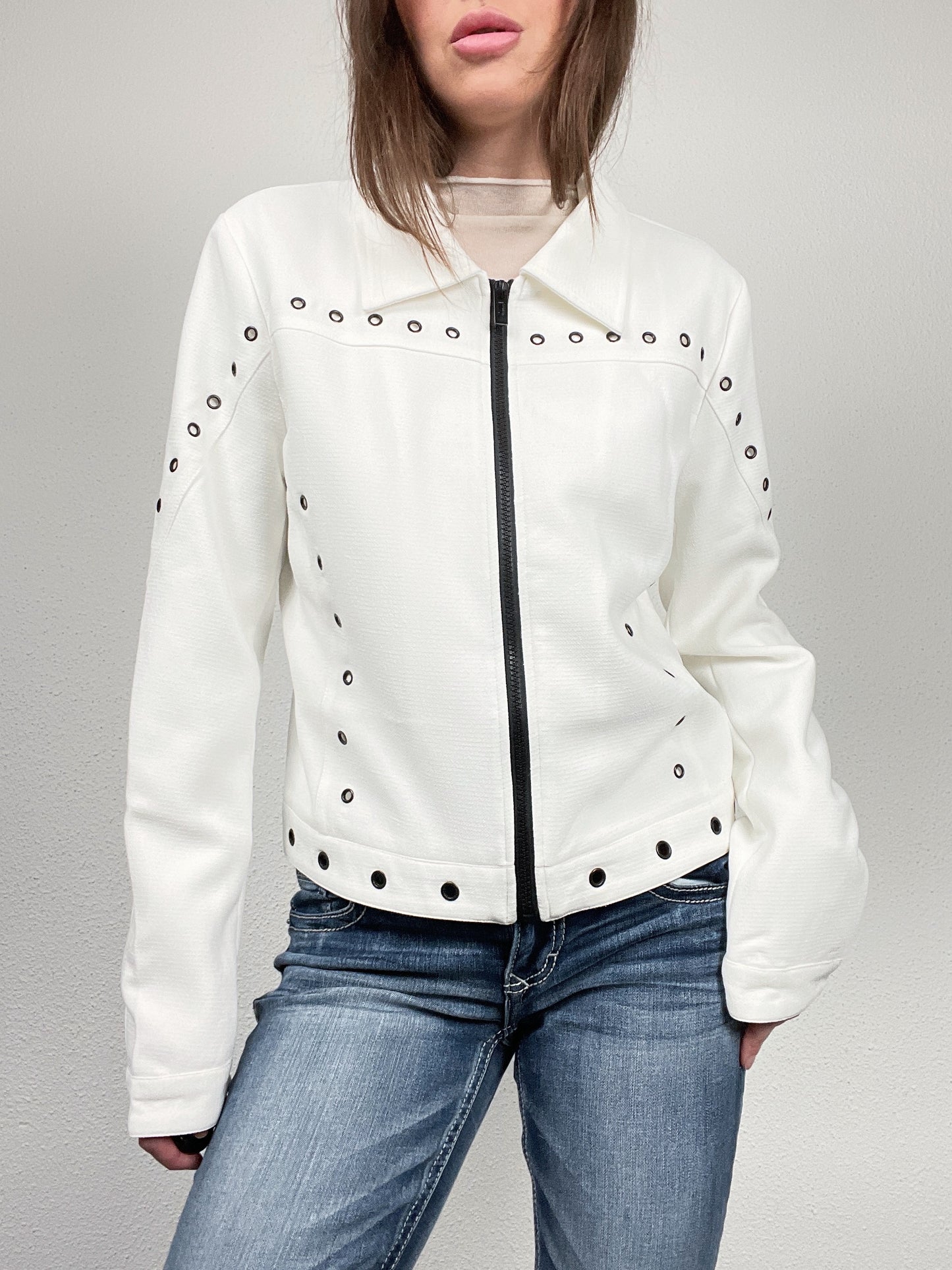 Vintage White Grommet Detail Jacket
