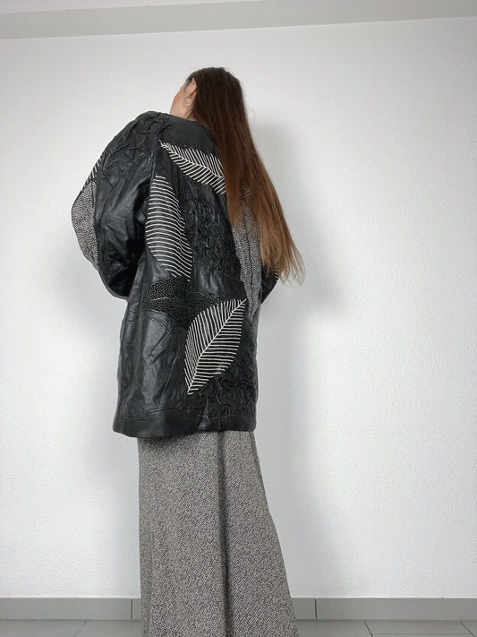 Vintage 80s leather printed oversized jacket