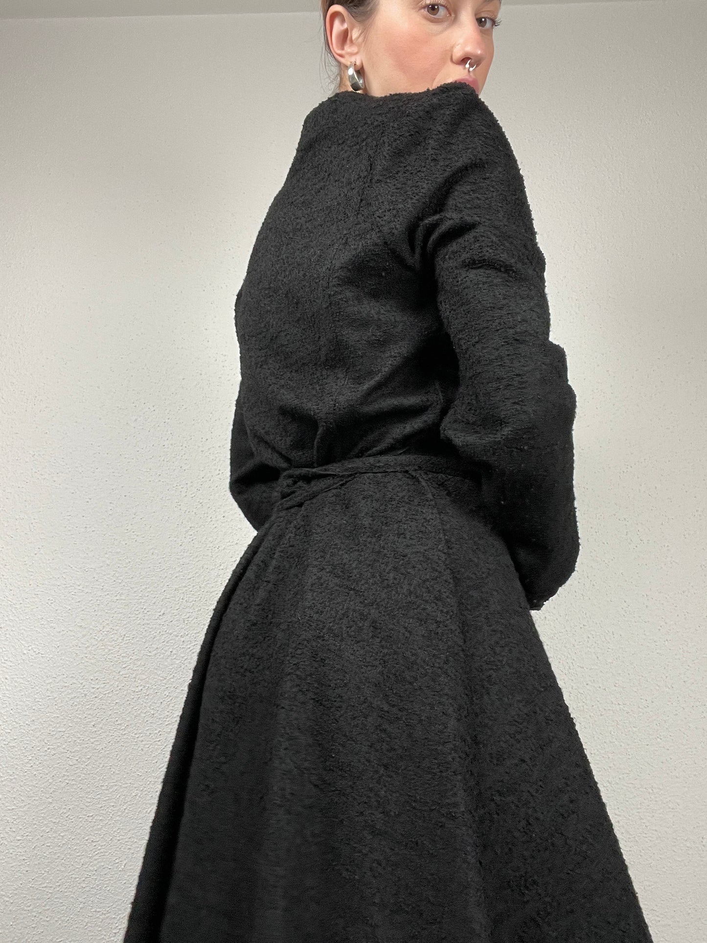 Vintage 1970s Black Midi Dress – Size M