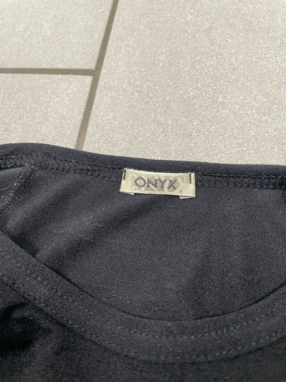 Y2K vintage ONYX Italian velvet-sleeve starburst top.