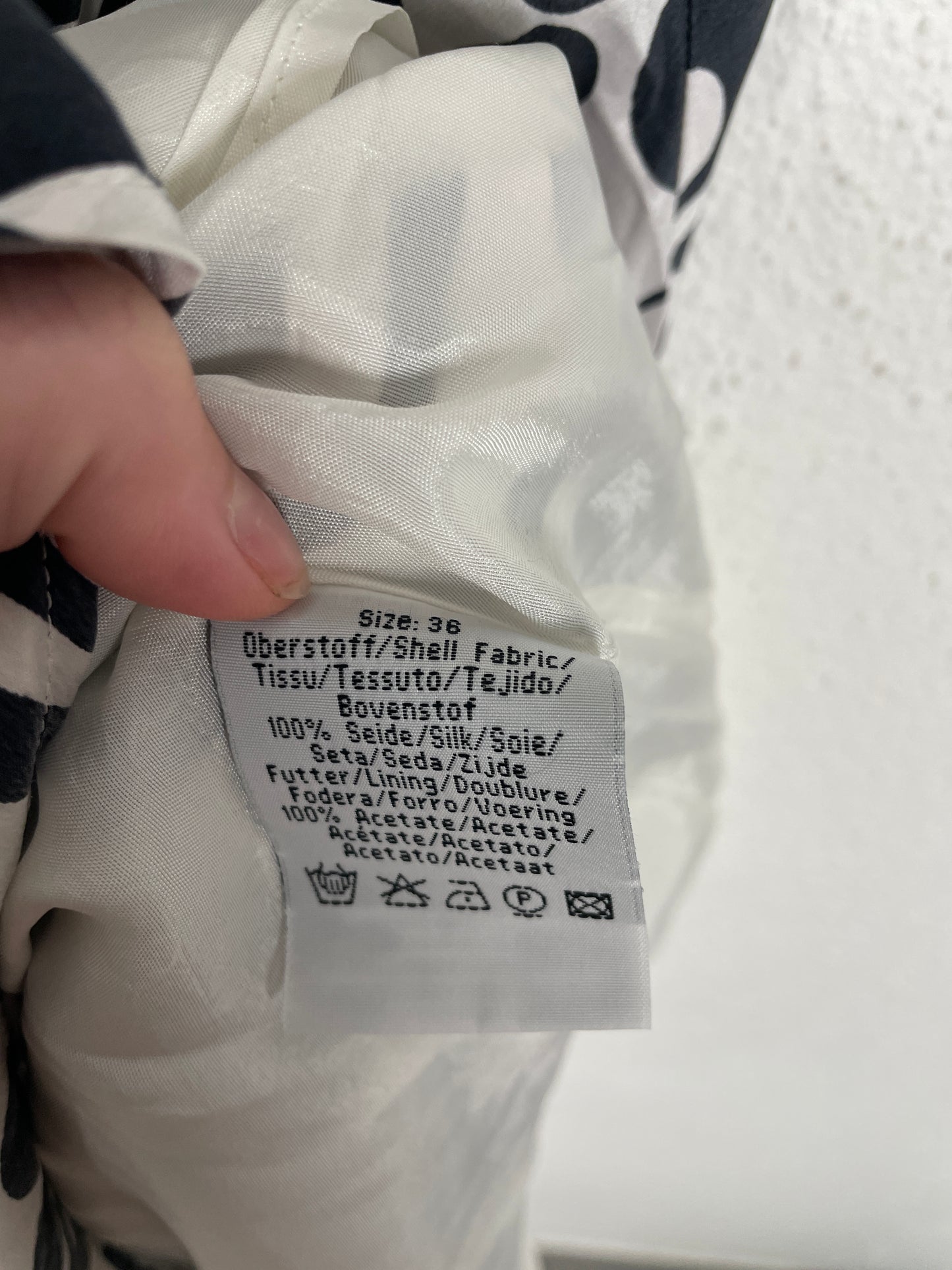 Vintage s.Oliver 100% Silk Midi Dress – Abstract Black & White Print – Size 36