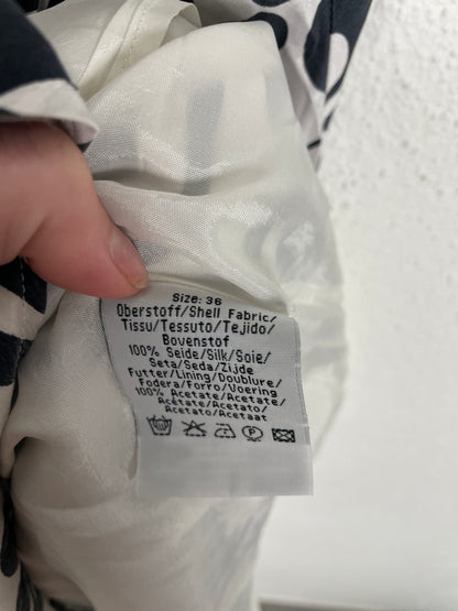 Vintage s.Oliver 100% Silk Midi Dress – Abstract Black & White Print – Size 36