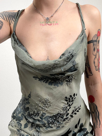 Green Evening Silk Vintage Dress