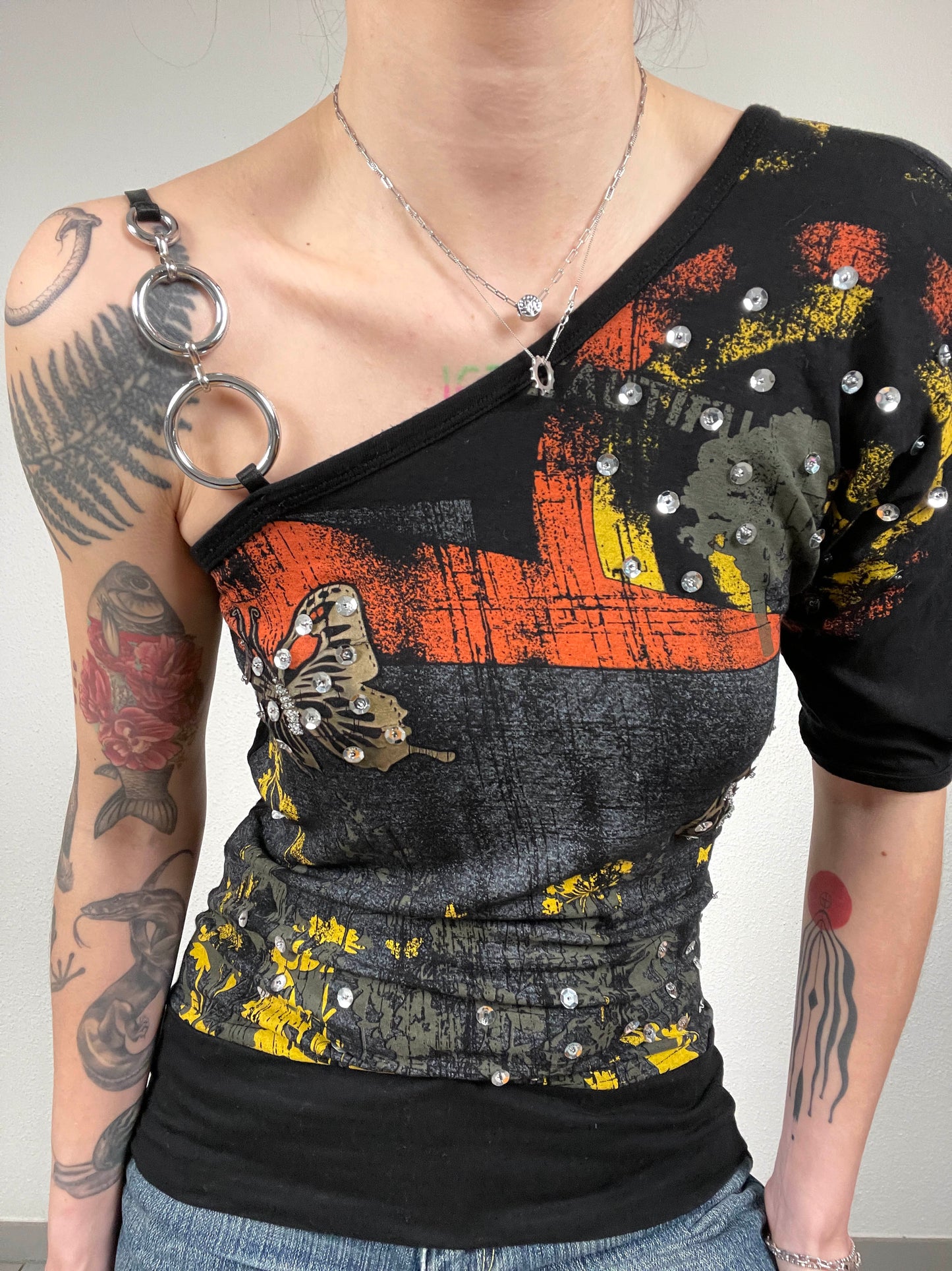 Vintage Y2K Black Sequin Shoulder Top