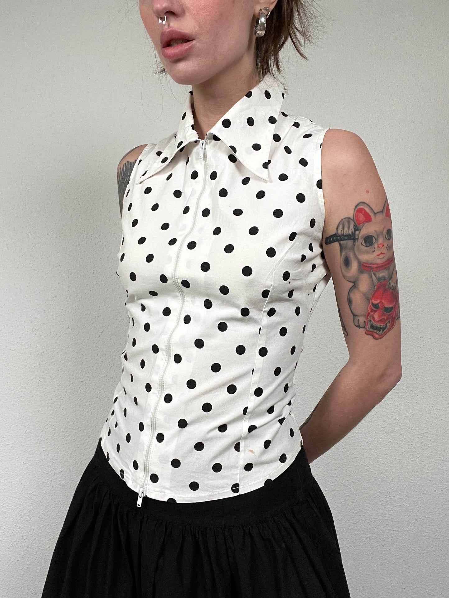 Vintage Polka Dot zip Blouse