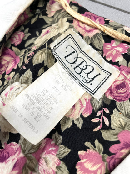 Vintage 80s Floral Midi Dress with Lace Collar