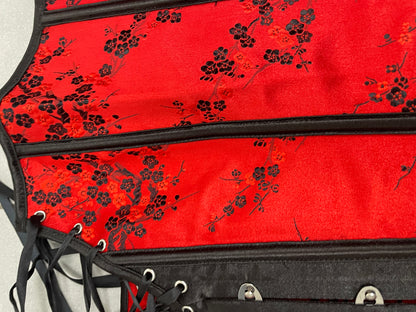 Red & black floral satin corset