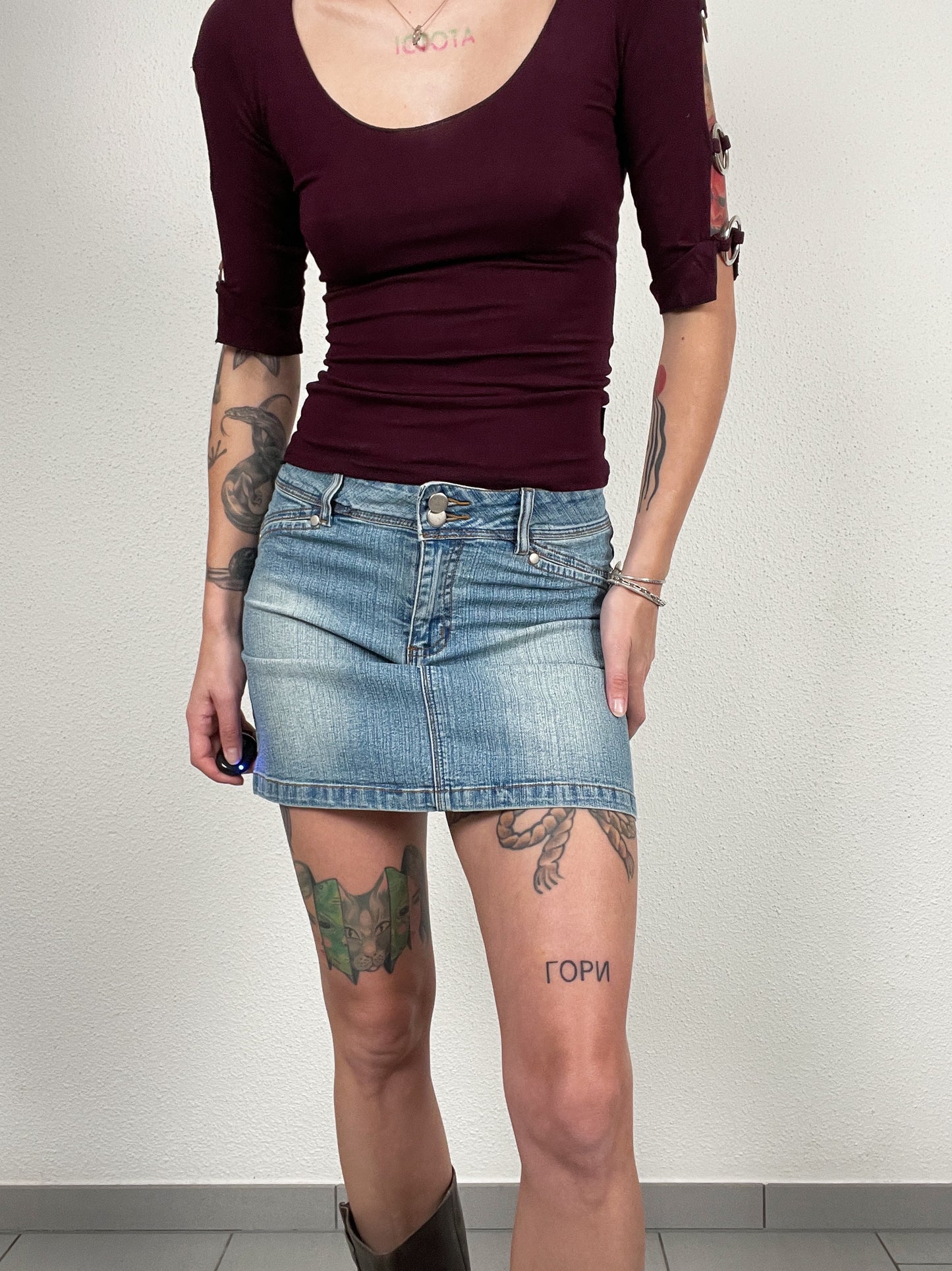 Vintage early 2000s light blue stretch denim mini skirt by SixAngels