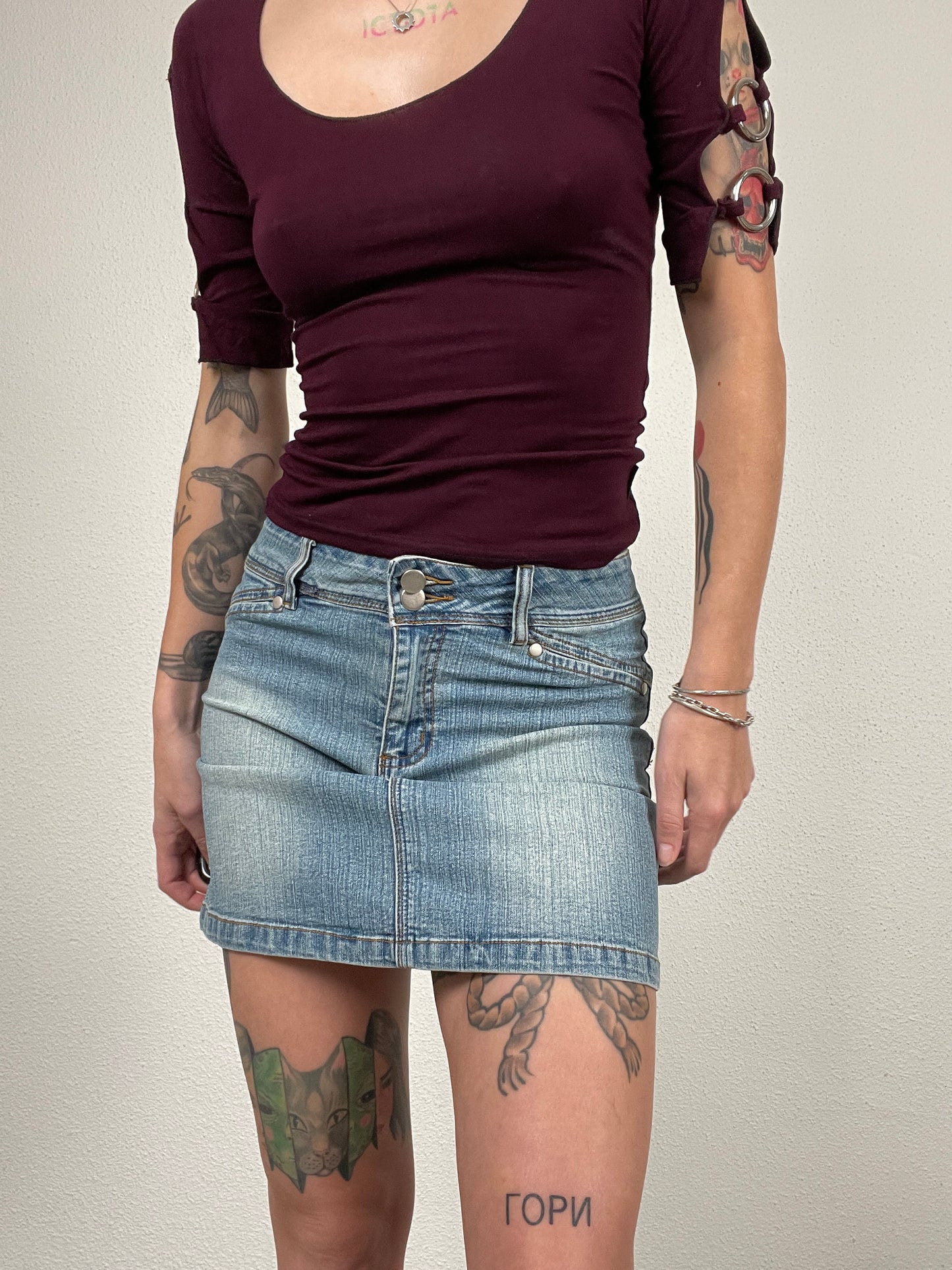 Vintage early 2000s light blue stretch denim mini skirt by SixAngels